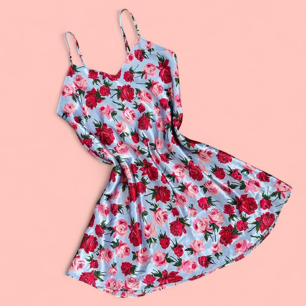 Floral Slip Dress in Blue and Pink